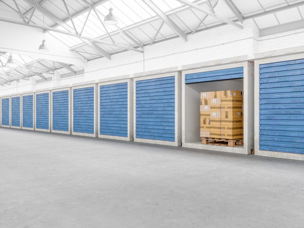 Boxes inside a storage facility